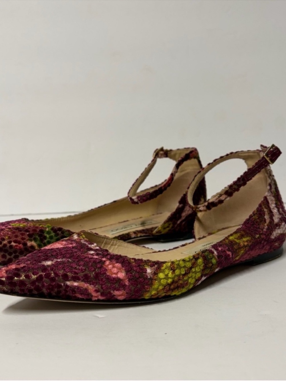 Jimmy Choo Lucy Floral Lamé Pointed-Toe Flats